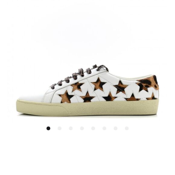AUTHENTICATED Saint Laurent Leopard print Star Court Sneakers size 35.5 5.5 - Picture 1 of 11